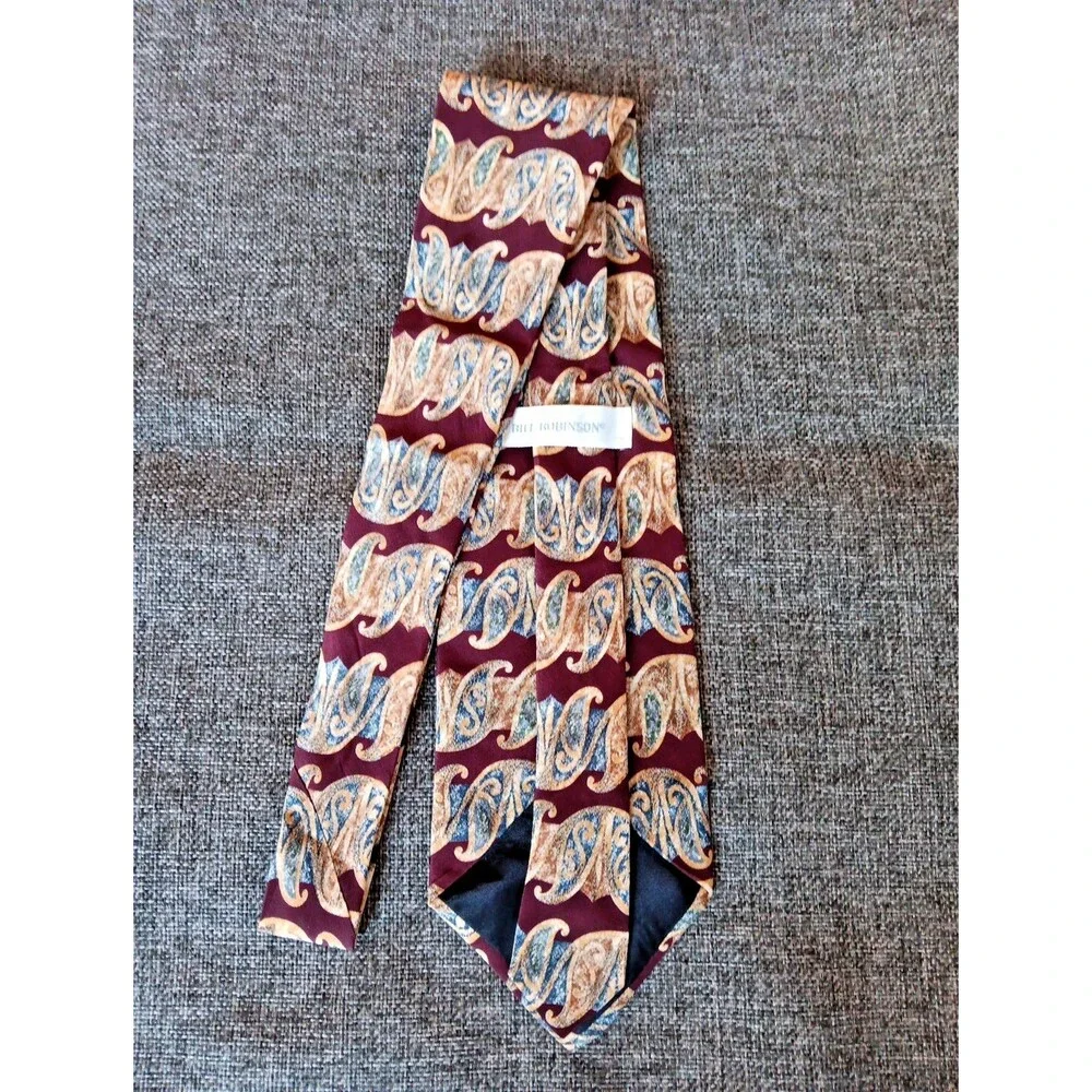 Tie 70s 80s 90s Y2K Mens Bill Robinson Silk Red Beige Blue 4 Wide 59 Long
